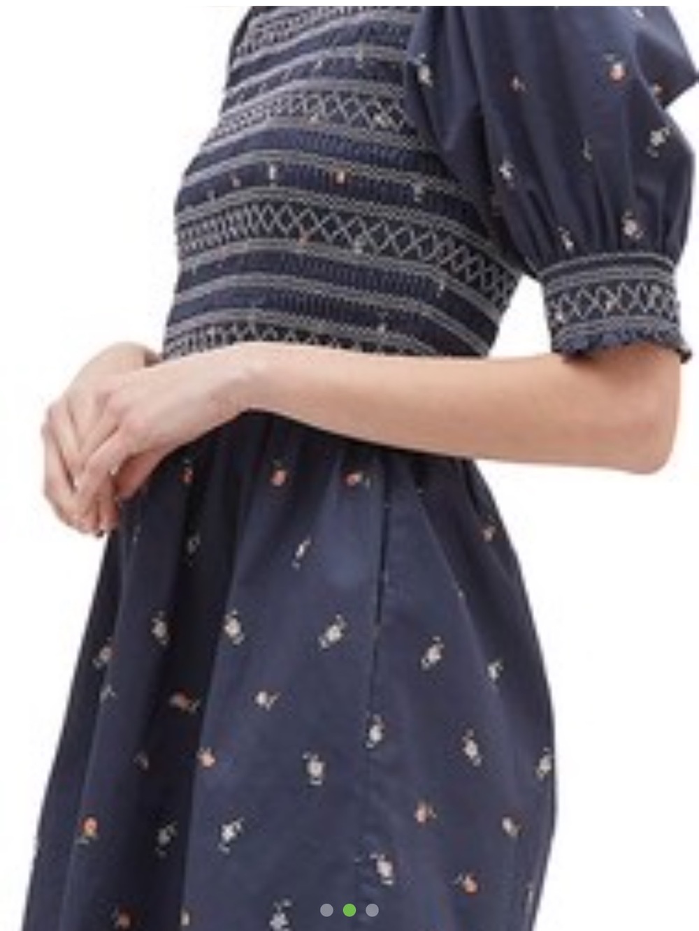 Hill House Navy Mini Dress with Smocked Bodice and Puff Sleeves - Picture 2 of 3